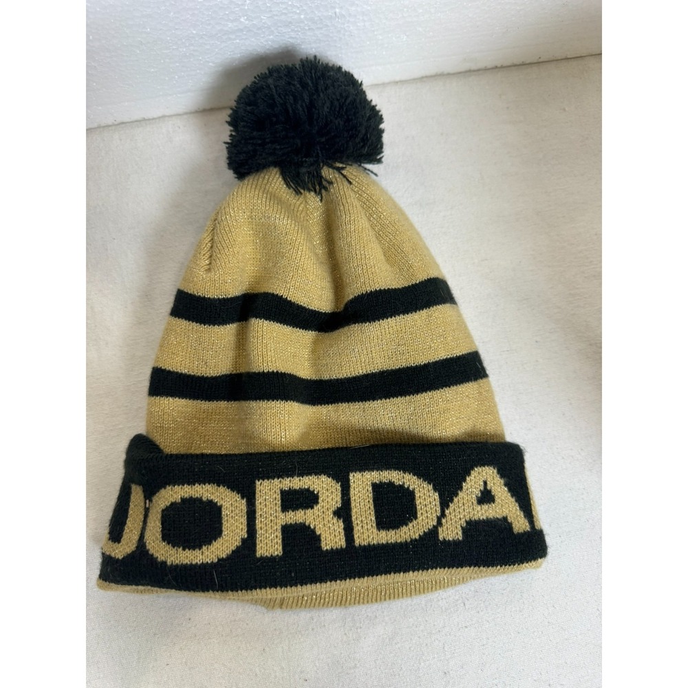 Nike Air Jordan Boys Youth Gold And Black Knit Toboggan‎ Hat Beanie Jordan